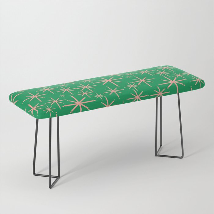 Mid Century Modern Twinkling Stars Retro Atomic Pattern Pink and Green Bench Gallery Image 1