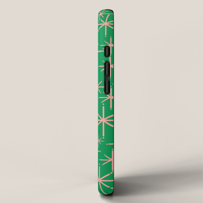 Mid Century Modern Twinkling Stars Retro Atomic Pattern Pink and Green iPhone Case Gallery Image 2