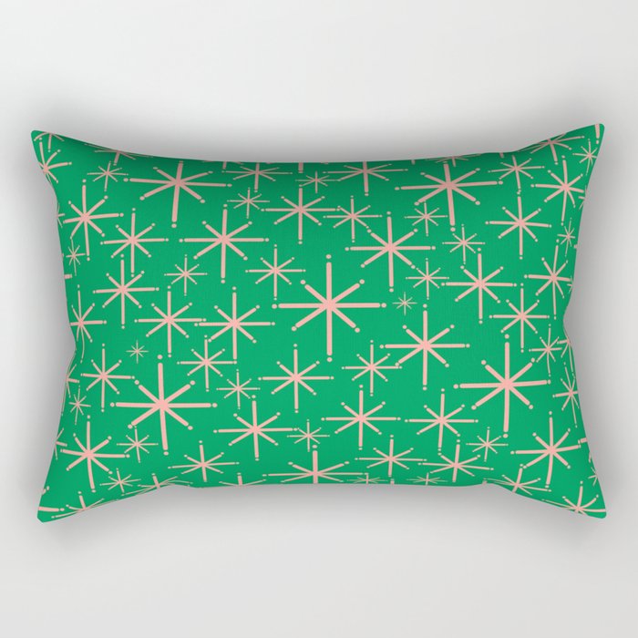 Mid Century Modern Twinkling Stars Retro Atomic Pattern Pink and Green Rectangular Pillow Gallery Image 2