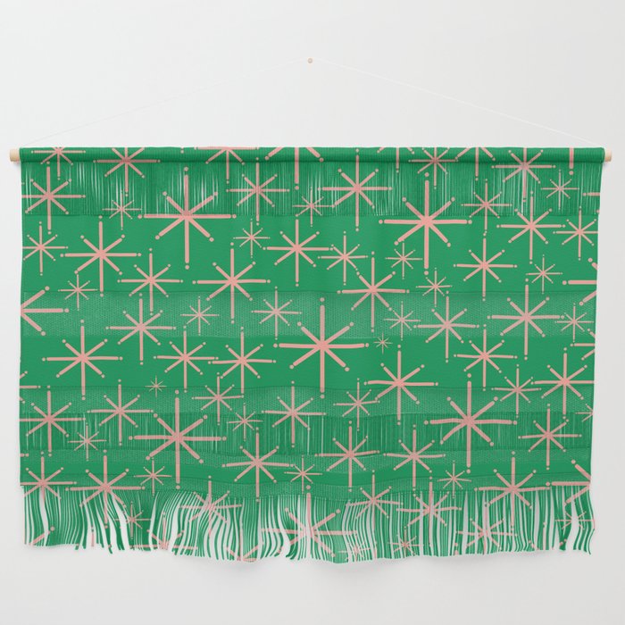 Mid Century Modern Twinkling Stars Retro Atomic Pattern Pink and Green Wall Hanging Gallery Image 1
