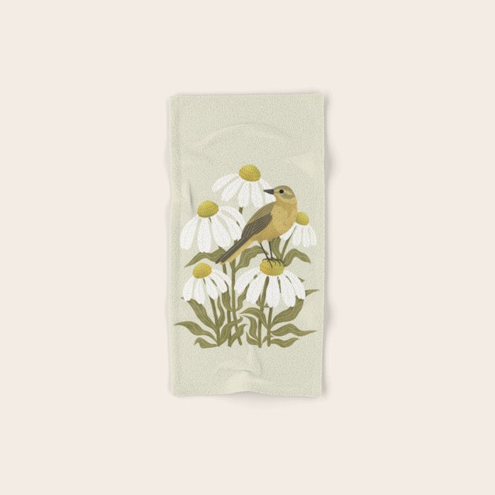 Yellow Wagtail on White Coneflowers  Bath Towel Gallery Image 1