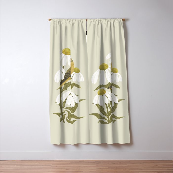 Yellow Wagtail on White Coneflowers  Window Curtain Gallery Image 3