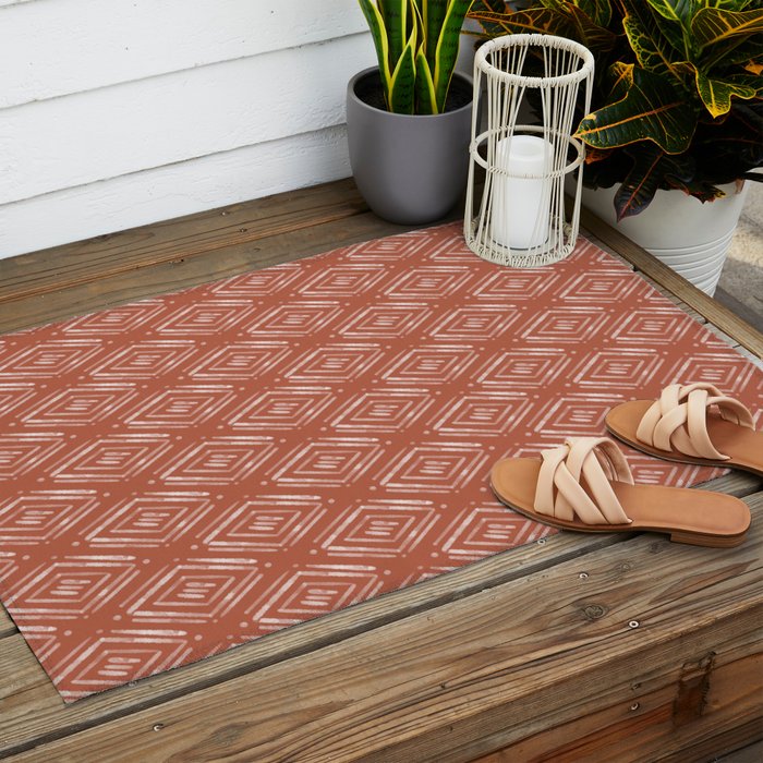 Watercolor Diamonds <> Rusted Pink Outdoor Rug Gallery Image 2