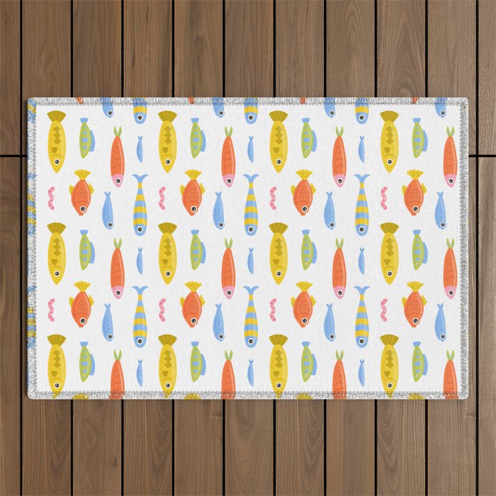 Funny colorful fish cartoon art pattern Outdoor Rug Gallery Image 1