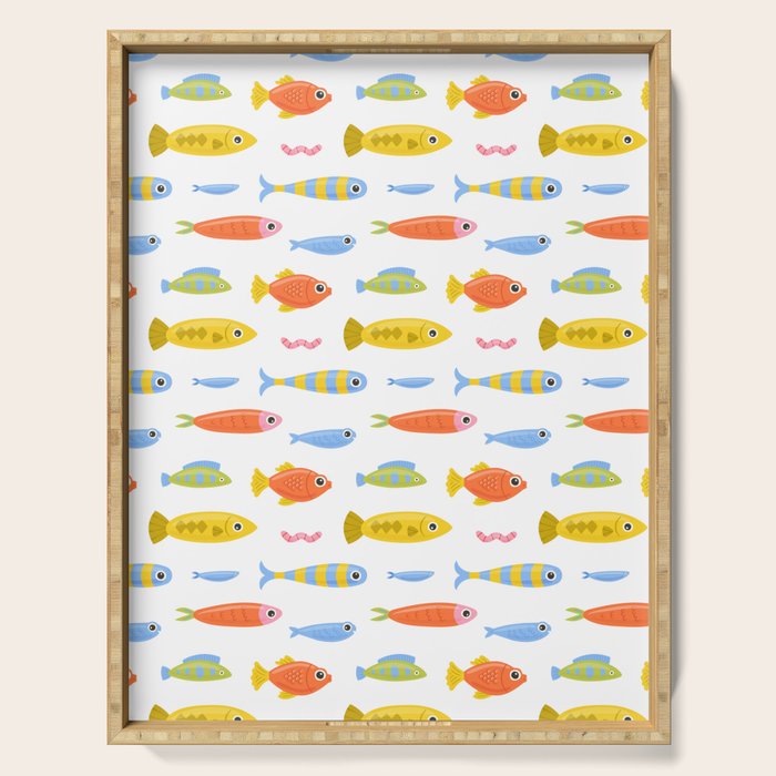 Funny colorful fish cartoon art pattern Serving Tray Gallery Image 1