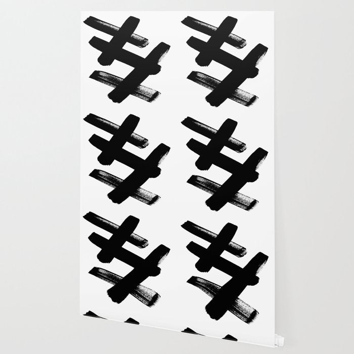 X Black & White Minimalist Abstract Mid century Ink Art Dark Brush Strokes Wallpaper Gallery Image 2