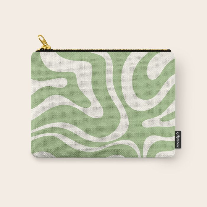 Modern Liquid Swirl Abstract Pattern in Light Sage Green and Cream Carry All Pouch Gallery Image 1