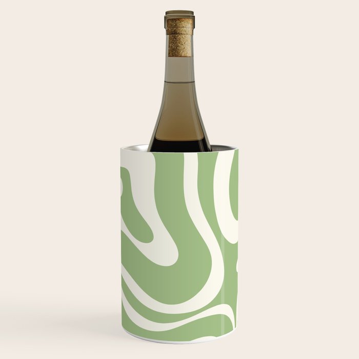 Modern Liquid Swirl Abstract Pattern in Light Sage Green and Cream Wine Chiller Gallery Image 1