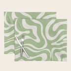 Modern Liquid Swirl Abstract Pattern in Light Sage Green and Cream Placemat Gallery Image 1