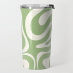 Modern Liquid Swirl Abstract Pattern in Light Sage Green and Cream Travel Mug Gallery Image 2