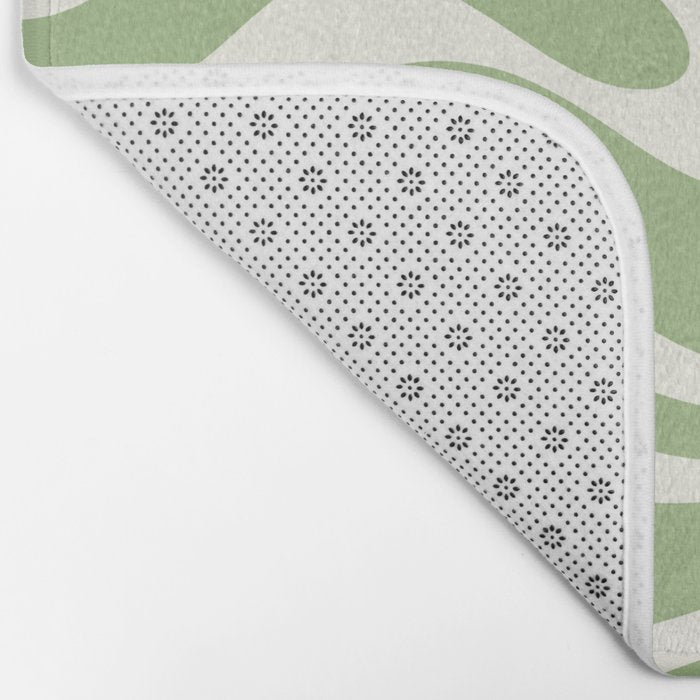 Modern Liquid Swirl Abstract Pattern in Light Sage Green and Cream Bath Mat Gallery Image 2
