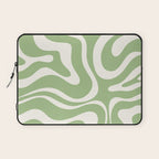 Modern Liquid Swirl Abstract Pattern in Light Sage Green and Cream Laptop Sleeve Gallery Image 1