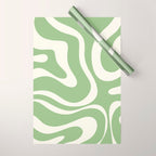 Modern Liquid Swirl Abstract Pattern in Light Sage Green and Cream Wrapping Paper Gallery Image 1