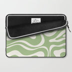 Modern Liquid Swirl Abstract Pattern in Light Sage Green and Cream Laptop Sleeve Gallery Image 2