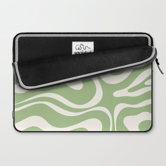 Modern Liquid Swirl Abstract Pattern in Light Sage Green and Cream Laptop Sleeve Gallery Image 2
