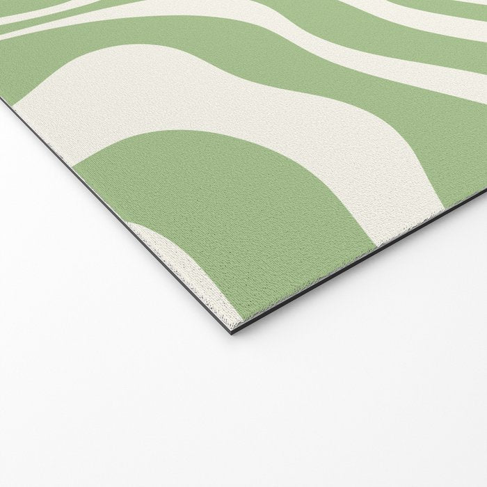 Modern Liquid Swirl Abstract Pattern in Light Sage Green and Cream Welcome Mat Gallery Image 2