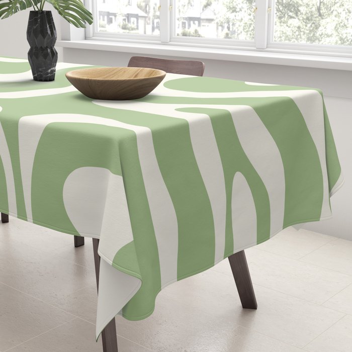 Modern Liquid Swirl Abstract Pattern in Light Sage Green and Cream Tablecloth Gallery Image 3