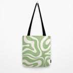 Modern Liquid Swirl Abstract Pattern in Light Sage Green and Cream Tote Bag Gallery Image 2