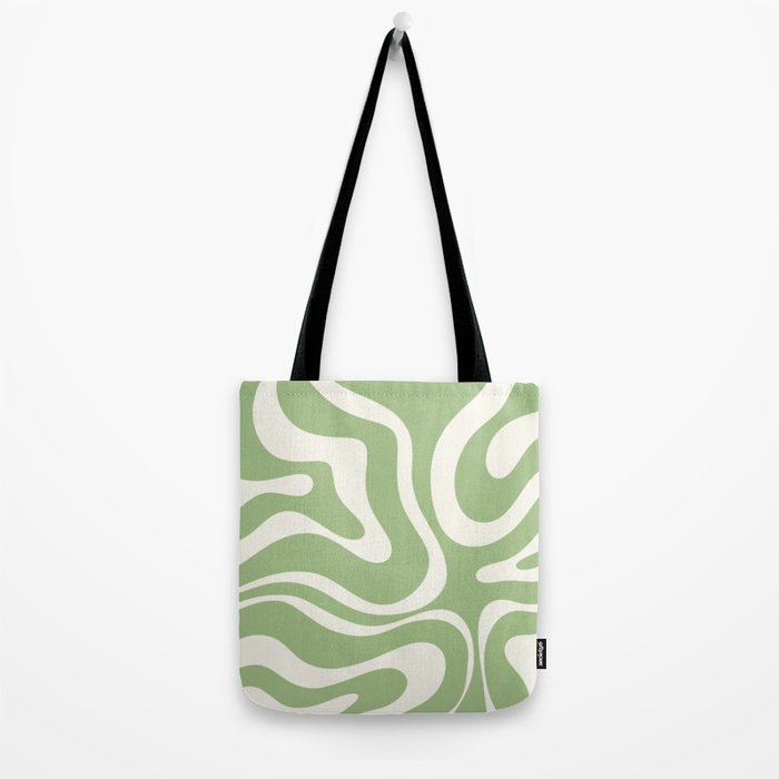 Modern Liquid Swirl Abstract Pattern in Light Sage Green and Cream Tote Bag Gallery Image 2