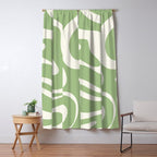 Modern Liquid Swirl Abstract Pattern in Light Sage Green and Cream Window Curtain Gallery Image 5