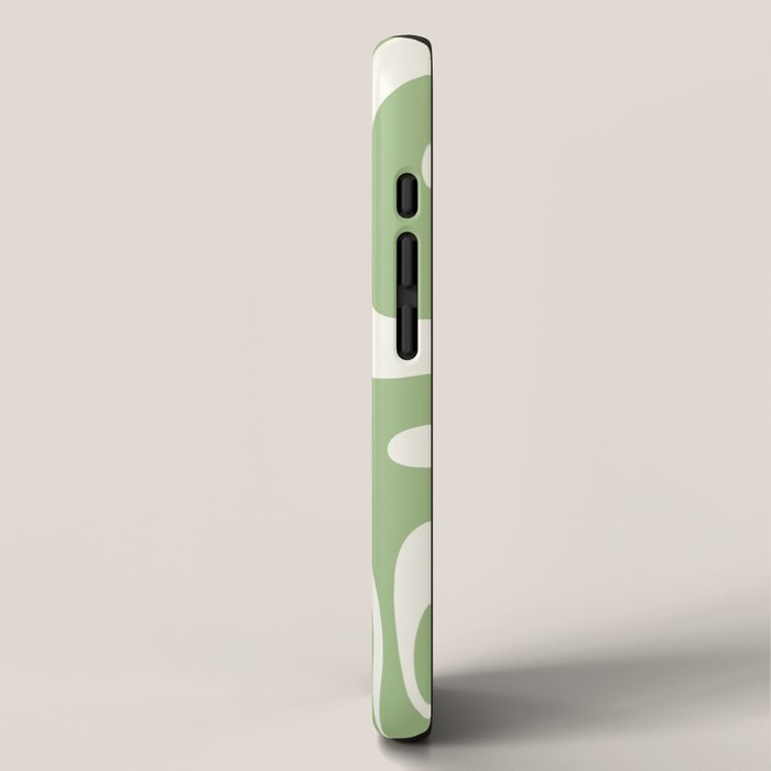 Modern Liquid Swirl Abstract Pattern in Light Sage Green and Cream iPhone Case Gallery Image 2
