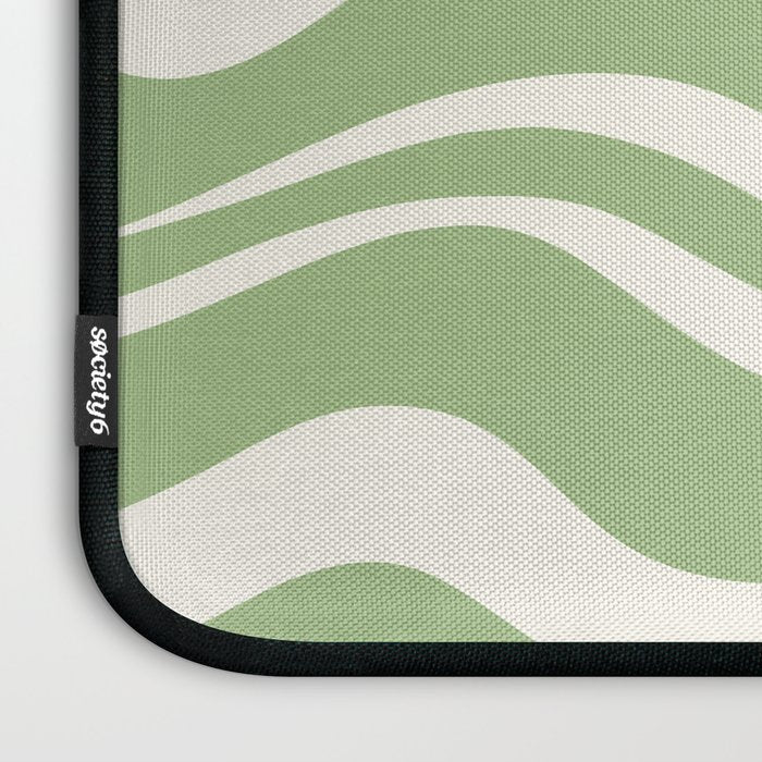 Modern Liquid Swirl Abstract Pattern in Light Sage Green and Cream Laptop Sleeve Gallery Image 3