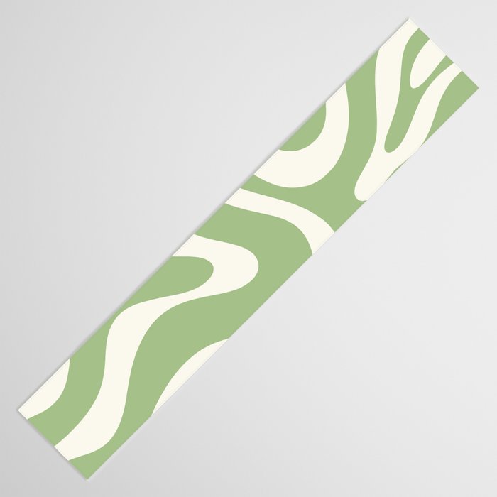 Modern Liquid Swirl Abstract Pattern in Light Sage Green and Cream Table Runner Gallery Image 3