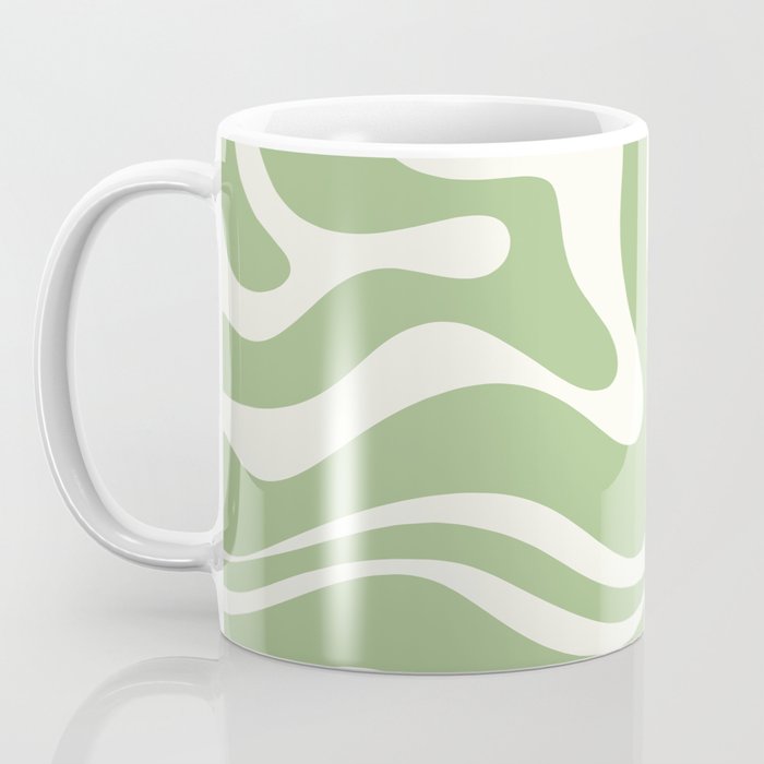 Modern Liquid Swirl Abstract Pattern in Light Sage Green and Cream Coffee Mug Gallery Image 3