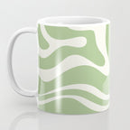 Modern Liquid Swirl Abstract Pattern in Light Sage Green and Cream Coffee Mug Gallery Image 3