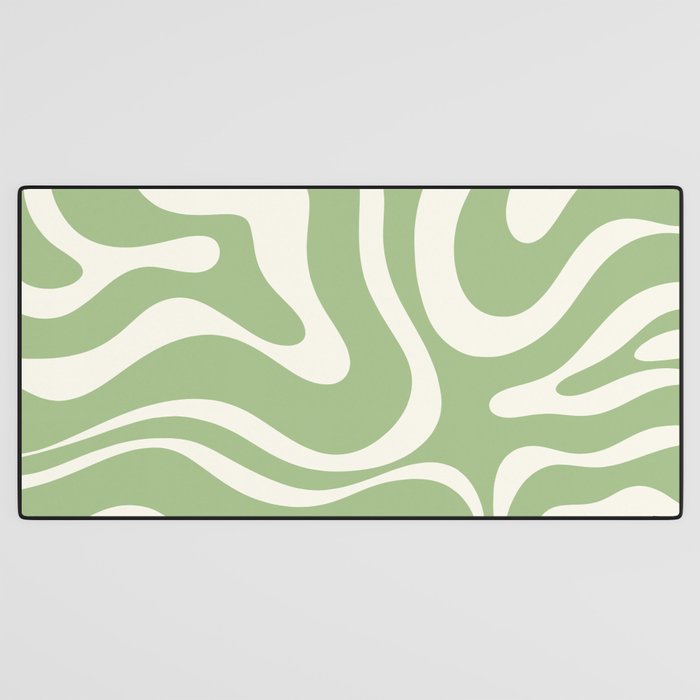Modern Liquid Swirl Abstract Pattern in Light Sage Green and Cream Desk Mat Gallery Image 3
