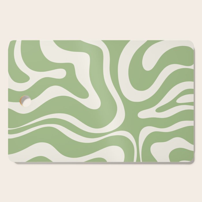 Modern Liquid Swirl Abstract Pattern in Light Sage Green and Cream Cutting Board Gallery Image 1