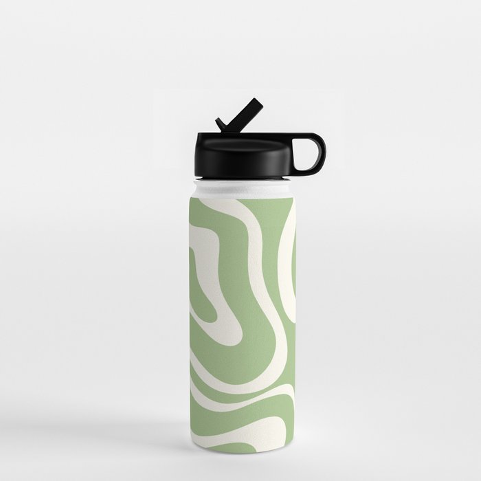 Modern Liquid Swirl Abstract Pattern in Light Sage Green and Cream Water Bottle Gallery Image 1
