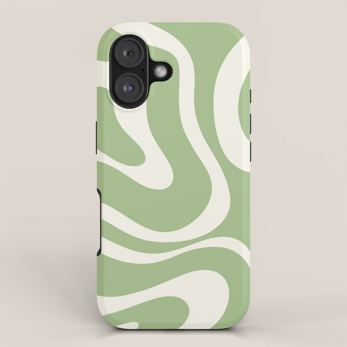 Modern Liquid Swirl Abstract Pattern in Light Sage Green and Cream iPhone Case Gallery Image 1