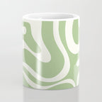 Modern Liquid Swirl Abstract Pattern in Light Sage Green and Cream Coffee Mug Gallery Image 4