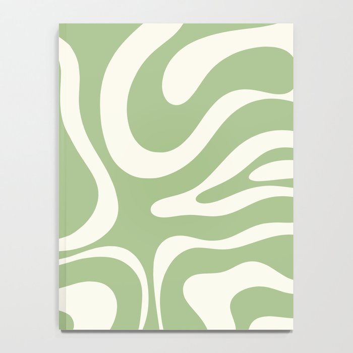 Modern Liquid Swirl Abstract Pattern in Light Sage Green and Cream Notebook Gallery Image 4