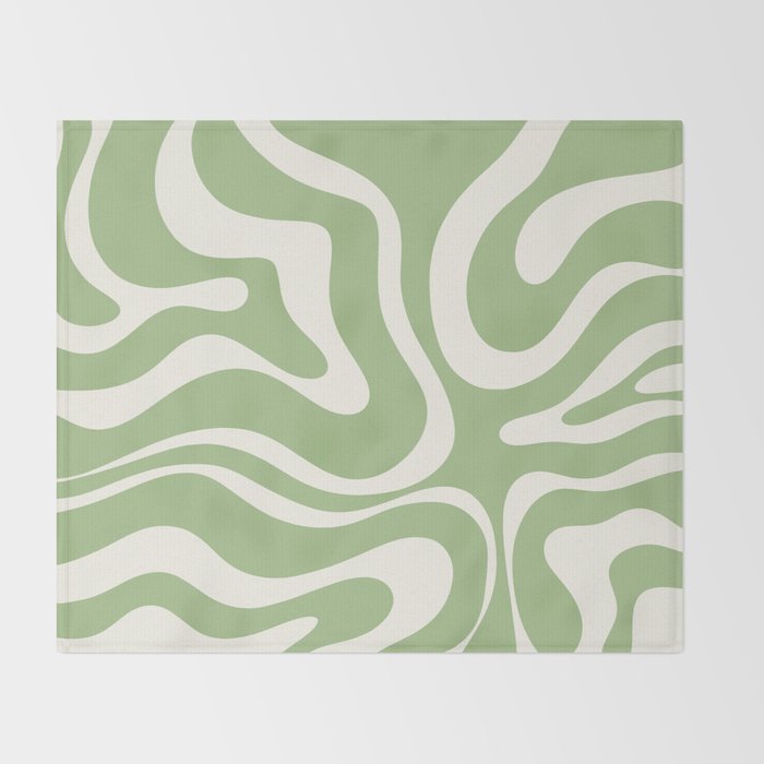 Modern Liquid Swirl Abstract Pattern in Light Sage Green and Cream Throw Blanket Gallery Image 2
