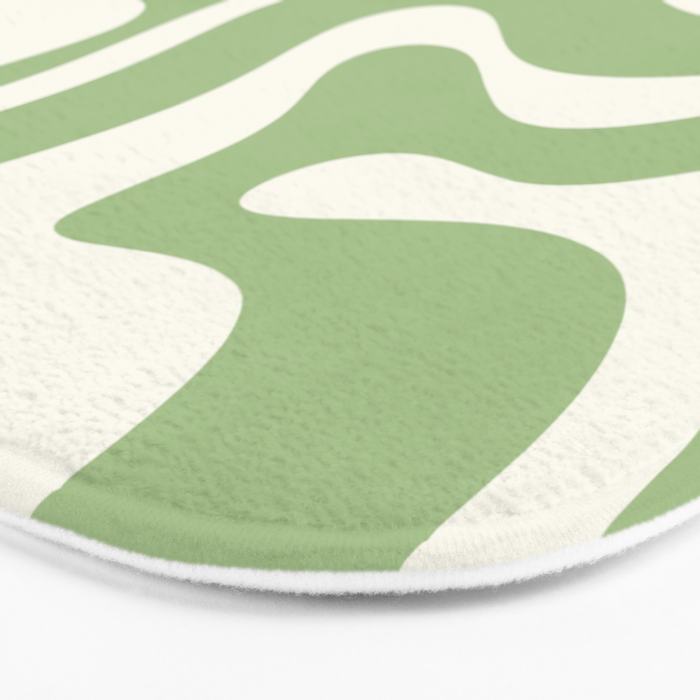 Modern Liquid Swirl Abstract Pattern in Light Sage Green and Cream Bath Mat Gallery Image 3