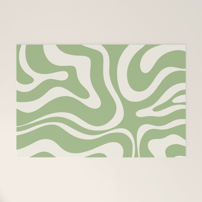 Modern Liquid Swirl Abstract Pattern in Light Sage Green and Cream Welcome Mat Gallery Image 1