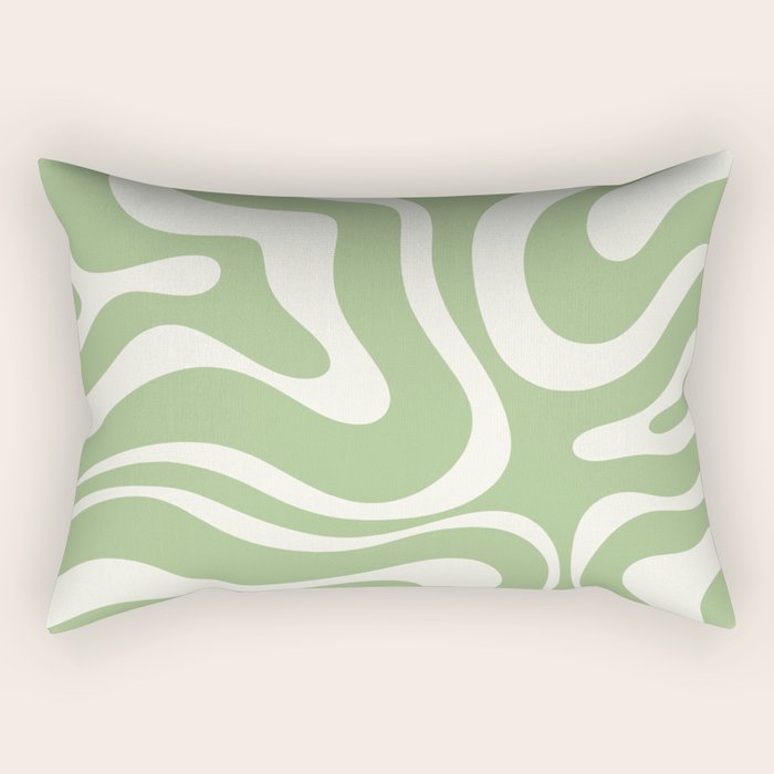 Modern Liquid Swirl Abstract Pattern in Light Sage Green and Cream Rectangular Pillow Gallery Image 2