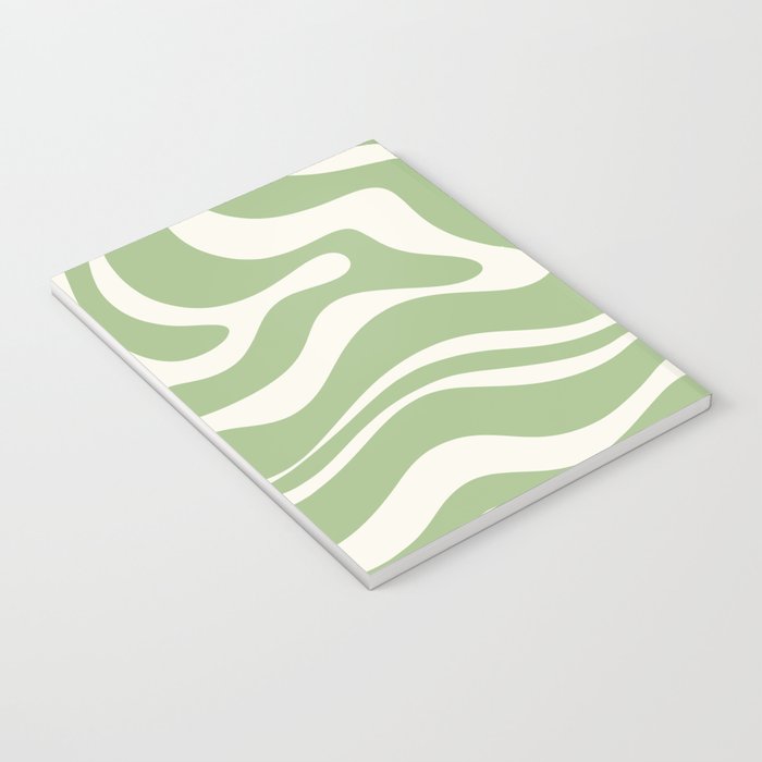Modern Liquid Swirl Abstract Pattern in Light Sage Green and Cream Notebook Gallery Image 3