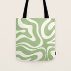 Modern Liquid Swirl Abstract Pattern in Light Sage Green and Cream Tote Bag Gallery Image 1
