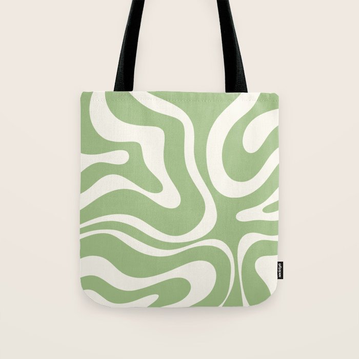 Modern Liquid Swirl Abstract Pattern in Light Sage Green and Cream Tote Bag Gallery Image 1