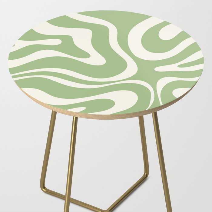 Modern Liquid Swirl Abstract Pattern in Light Sage Green and Cream Side Table Gallery Image 2