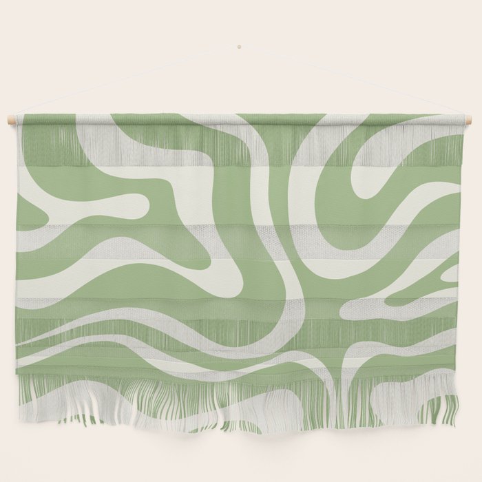 Modern Liquid Swirl Abstract Pattern in Light Sage Green and Cream Wall Hanging Gallery Image 1