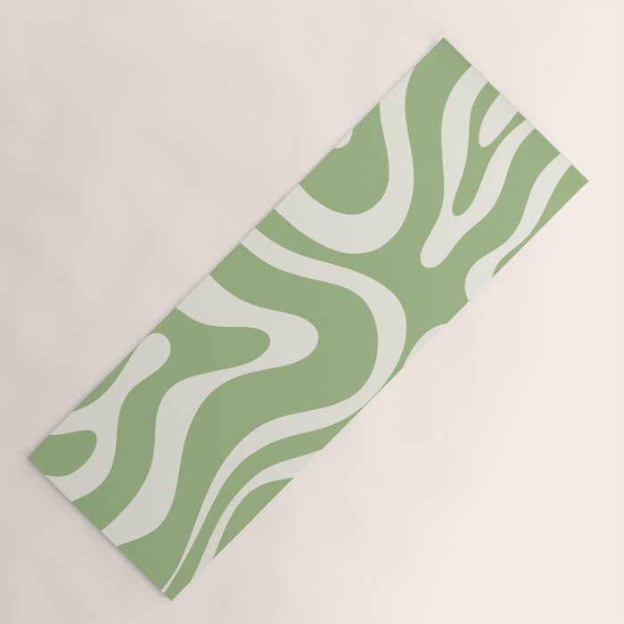 Modern Liquid Swirl Abstract Pattern in Light Sage Green and Cream Yoga Mat Gallery Image 1