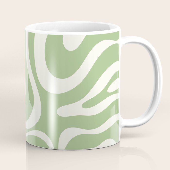Modern Liquid Swirl Abstract Pattern in Light Sage Green and Cream Coffee Mug Gallery Image 1