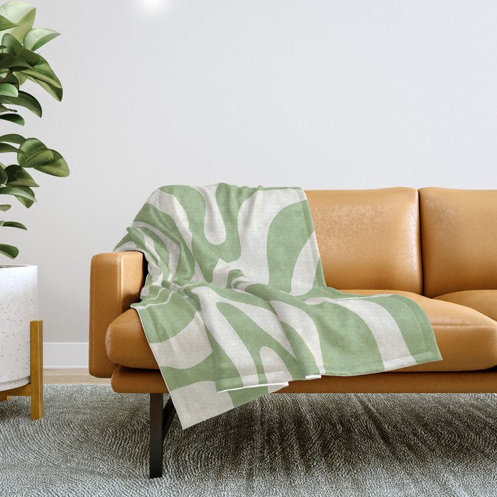 Modern Liquid Swirl Abstract Pattern in Light Sage Green and Cream Throw Blanket Gallery Image 1