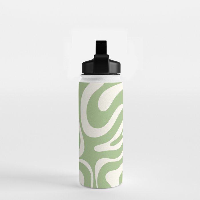 Modern Liquid Swirl Abstract Pattern in Light Sage Green and Cream Water Bottle Gallery Image 2
