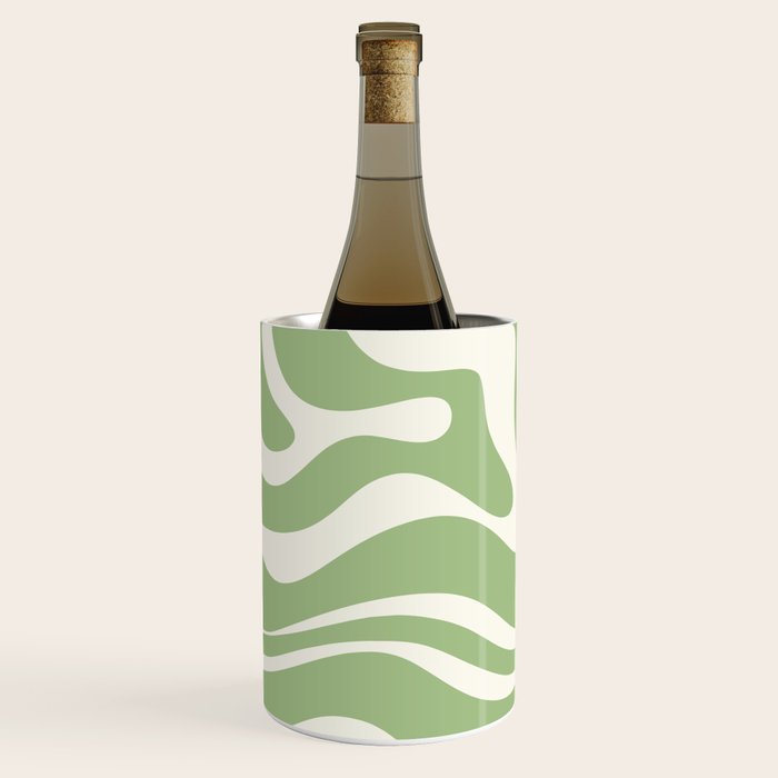 Modern Liquid Swirl Abstract Pattern in Light Sage Green and Cream Wine Chiller Gallery Image 2