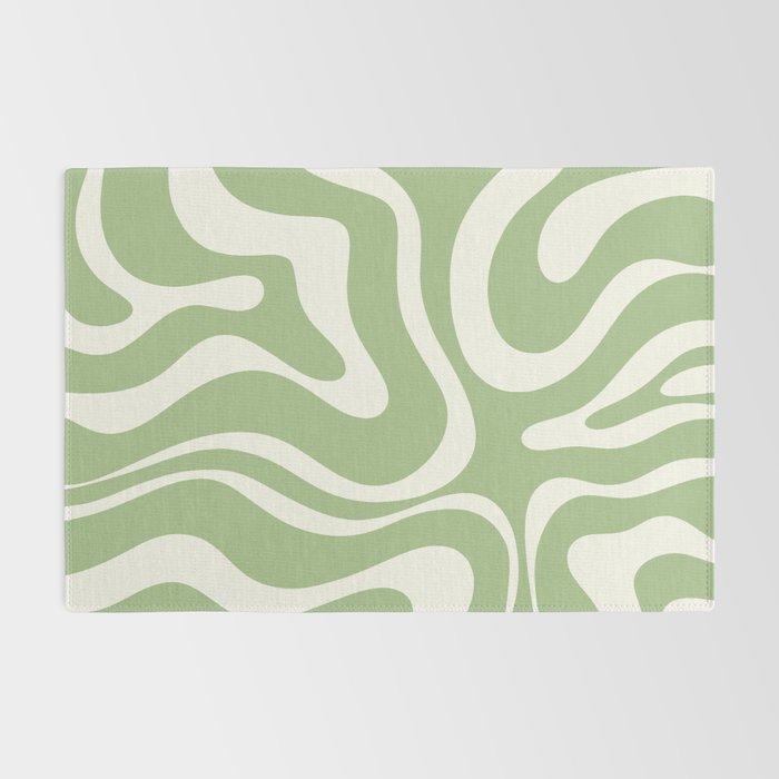Modern Liquid Swirl Abstract Pattern in Light Sage Green and Cream Rug Gallery Image 2